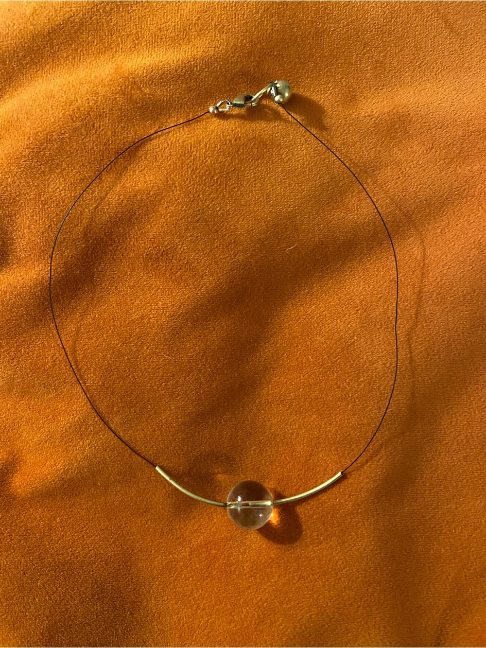 Minimalist Quartz Crystal Necklace with  Raw Brass Curved Accents